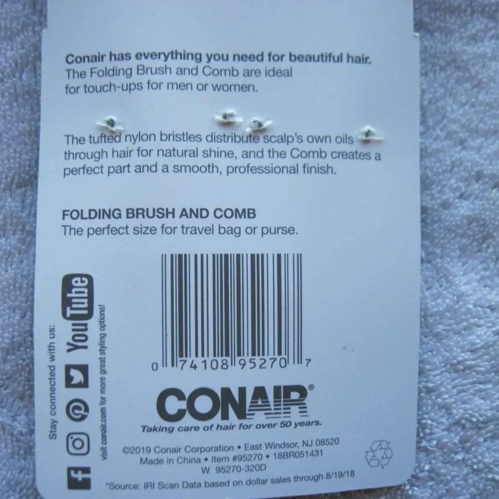 Conair Compact Styler Folding Pocket Travel Size Purse Hair Brush Comb On the Go